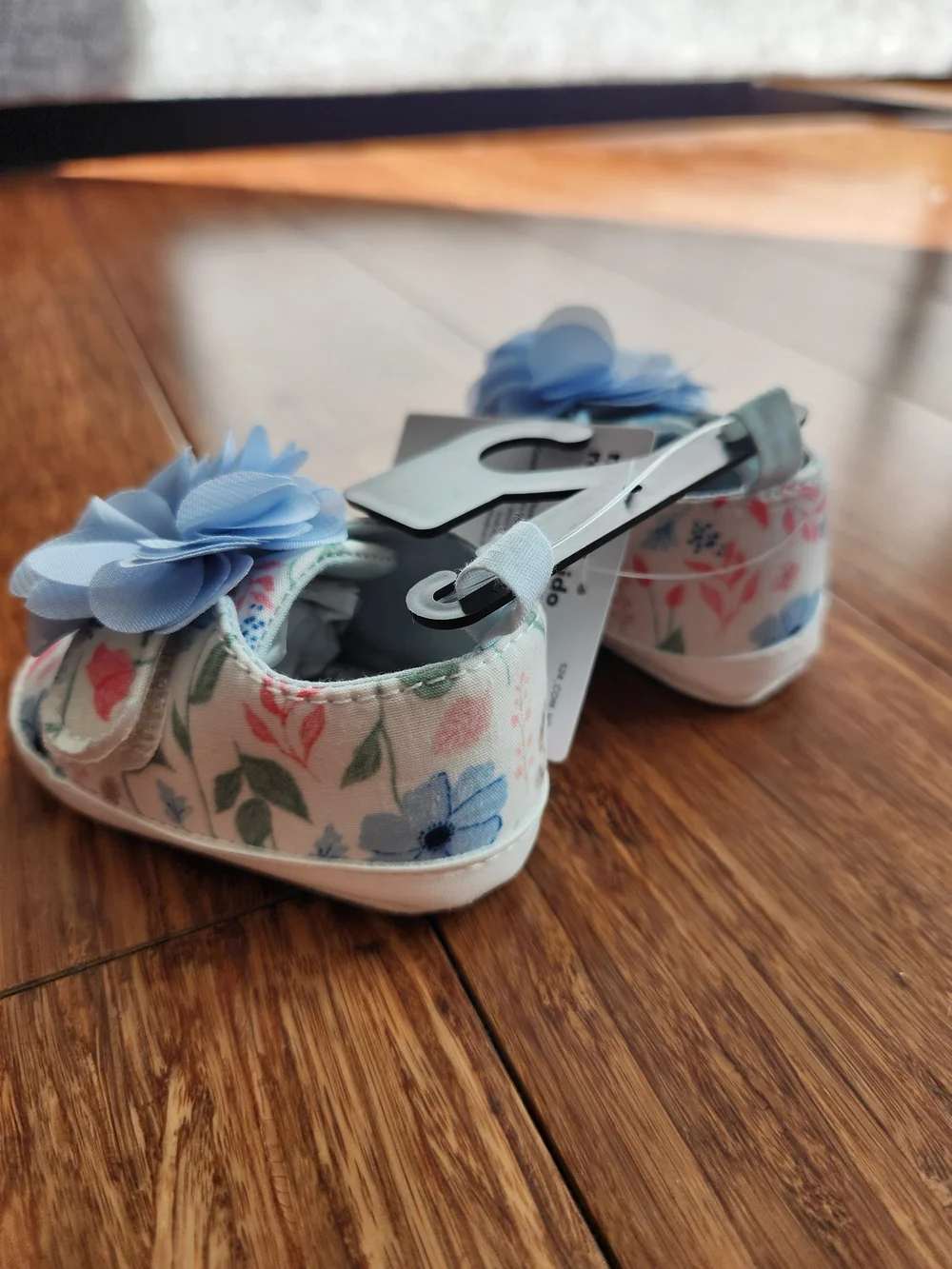 Carter's White Floral Baby Shoes with Light Blue Flower, Newborn